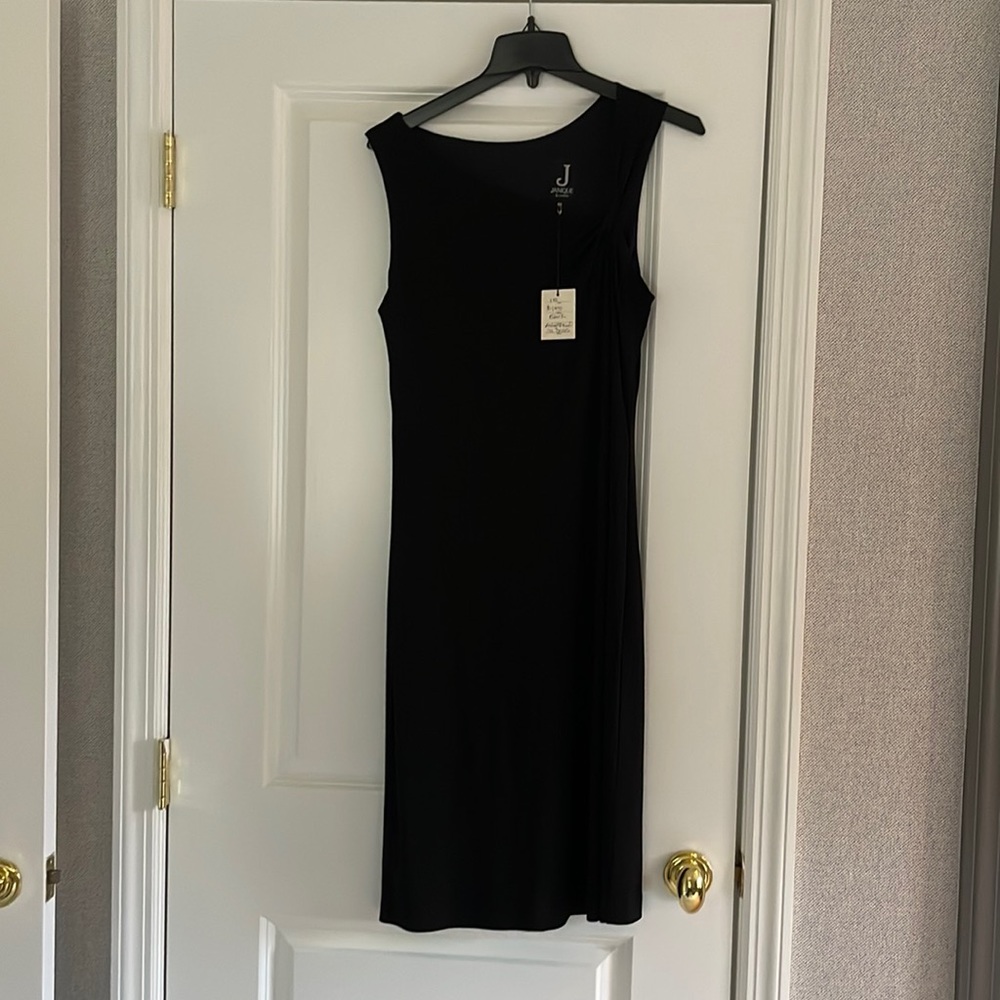 Black asymmetrical neckline cocktail dress